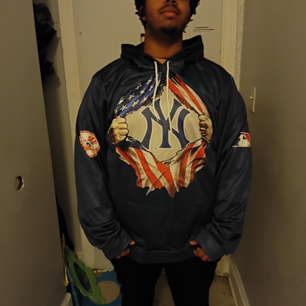 Yankee Candle Navy Blue Hoodie with American Flag Design